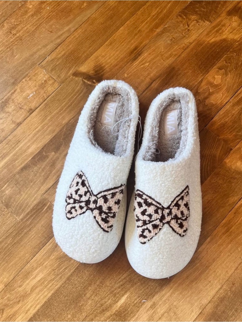 MIA Bow Slippers Cream Leopard Print
